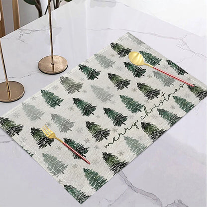 4/6/8PCS Christmas Tree Placemats Linen Non Slip Table Mats Rectangular Non Slip Dining Table for Kitchen Home Decor Essentials