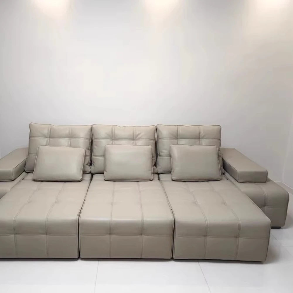 Linlamlim Modern Convertible Couch with Tufted Backrest and Armrest – Genuine Leather Sectional Sofa Bed,Functional Sleeper Sofa