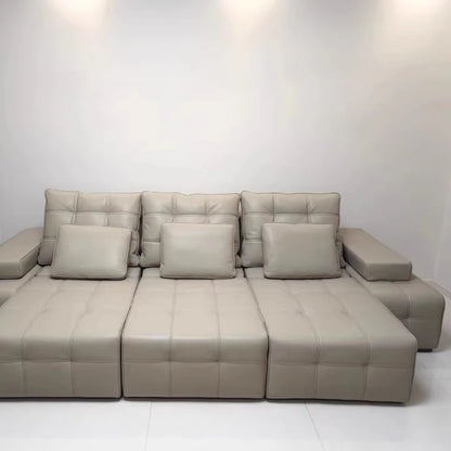 Linlamlim Modern Convertible Couch with Tufted Backrest and Armrest – Genuine Leather Sectional Sofa Bed,Functional Sleeper Sofa
