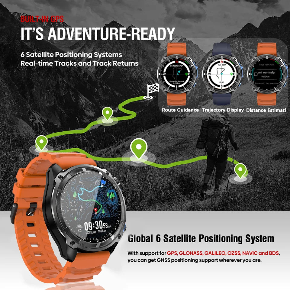 HD Vision DT G1 Smart Watch Ultra-clear Display GPS Navigation 4GB Storage Offline Map Bluetooth call Sports Health Monitoring