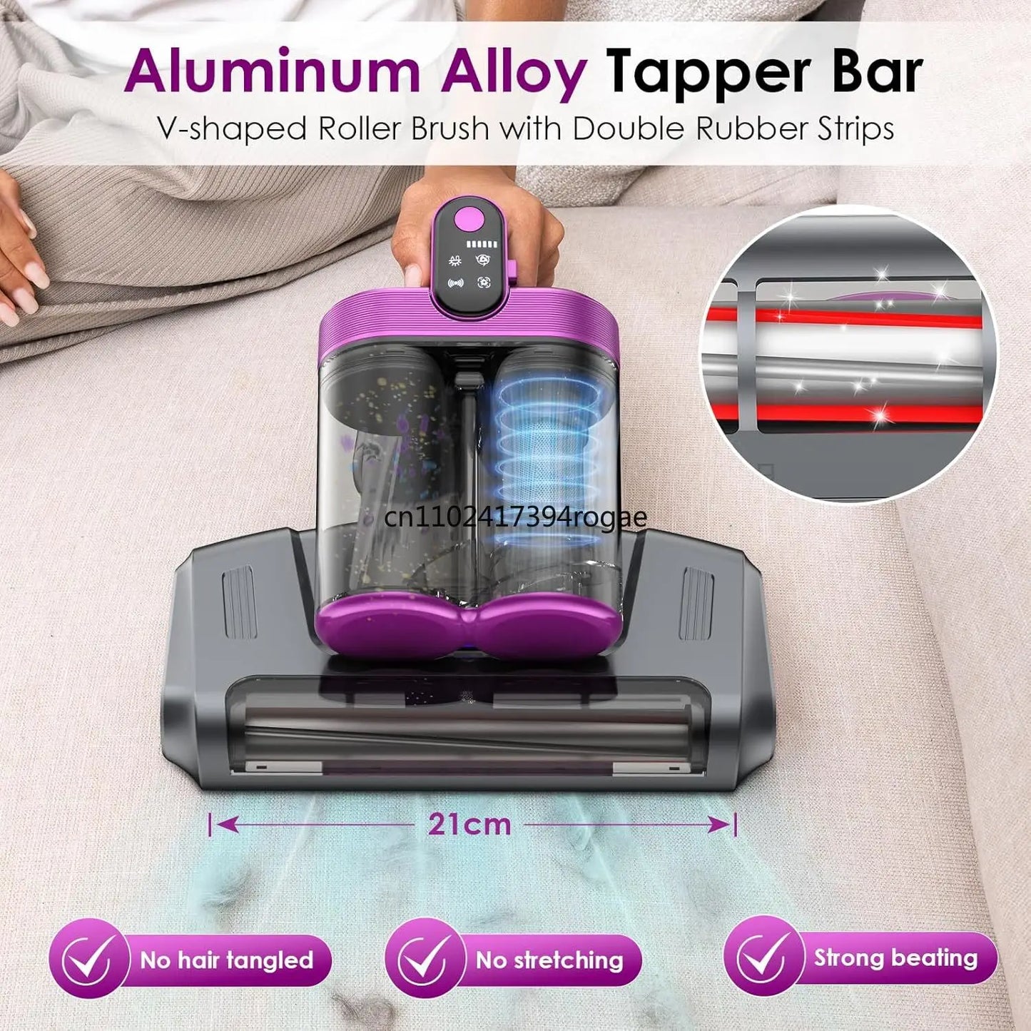 Cordless Mattress Vacuum Cleaner Bed Vacuum Cleaner Rotation Ultrasonic Tech Double-Cup Portable Handheld Vacuum