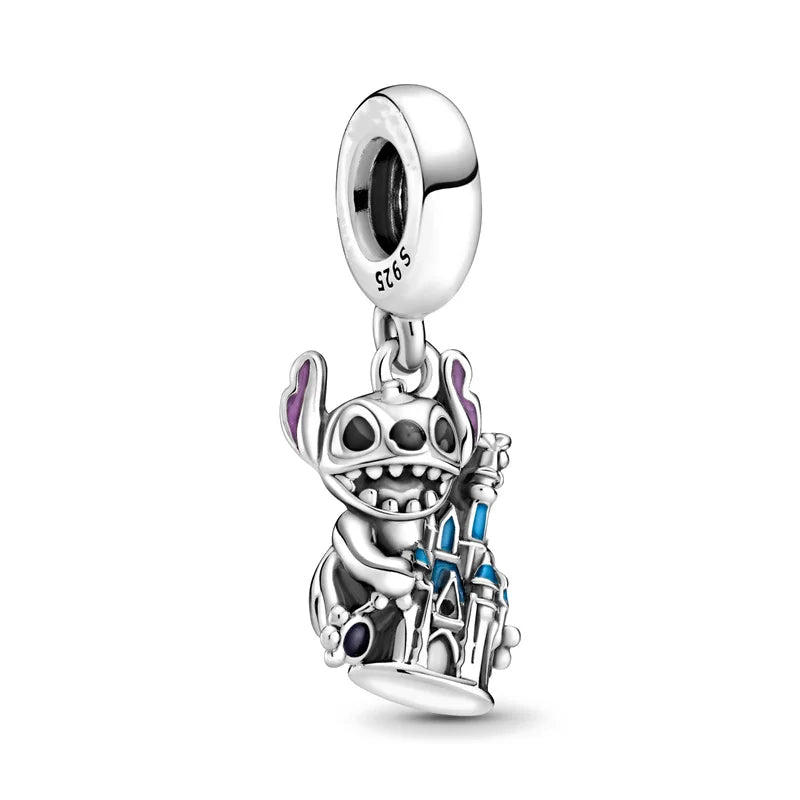 Disney Plata De Ley 925 Silver Charm Monster Activity Flowers Pendant Beads Original Women Bracelets Bangles DIY Jewelry Gift