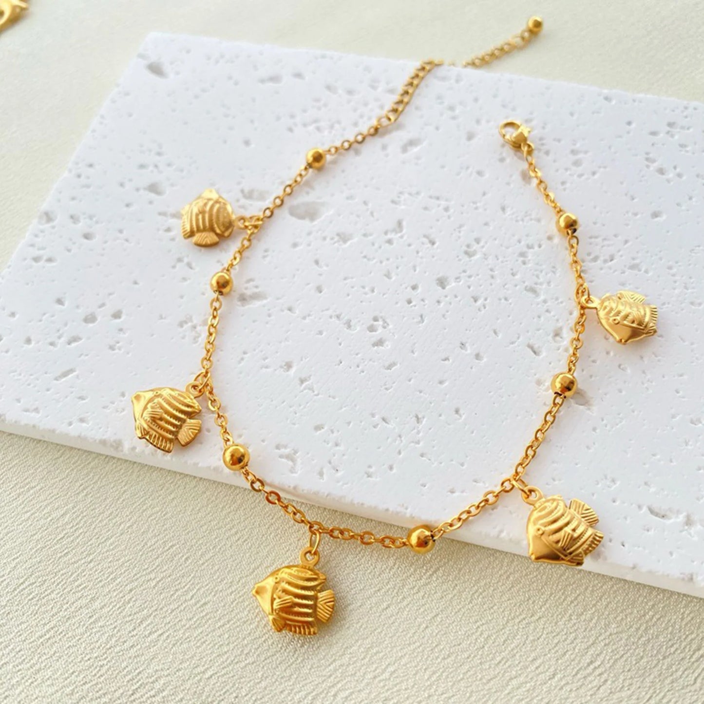 New Stainless Steel Link Cable Chain Anklet Gold Color Marine Animal Dolphin.Starfish For Women Beach 21cm(8 2/8") Long, 1 Piece