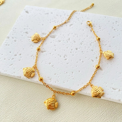 New Stainless Steel Link Cable Chain Anklet Gold Color Marine Animal Dolphin.Starfish For Women Beach 21cm(8 2/8") Long, 1 Piece
