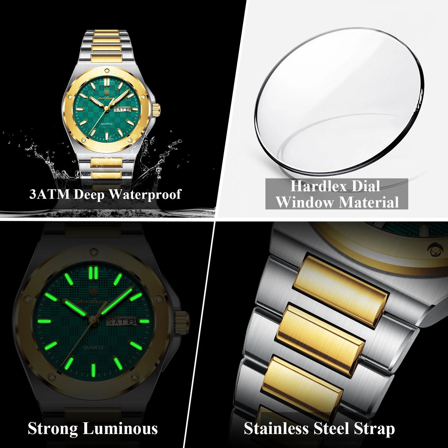 POEDAGAR High Quality Men Clock Date Week Waterproof Fashion Watch For Man Stainless Steel Luxury Men's Quartz Watches Reloj+Box