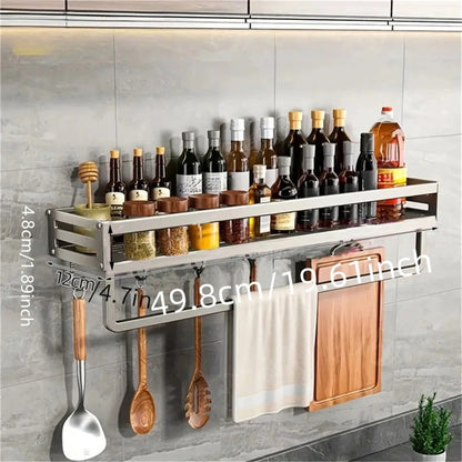 1/2pcs Aluminum Wall-Mounted Spice Rack Multifunctional Item Shelf Kitchen Tools Hooks Kitchen Condiment Storage Rack