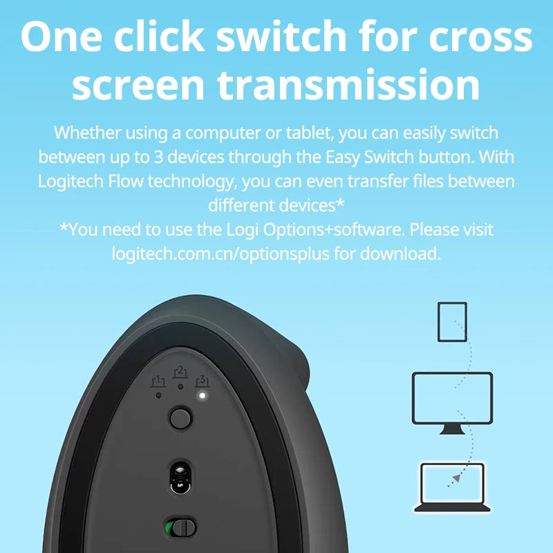 Logitech Lift Vertical Mouse  Ergonomic Wireless With Silent Click Bluetooth/Usb Dual Mode For Pc Laptop Tablet Wrist Pain