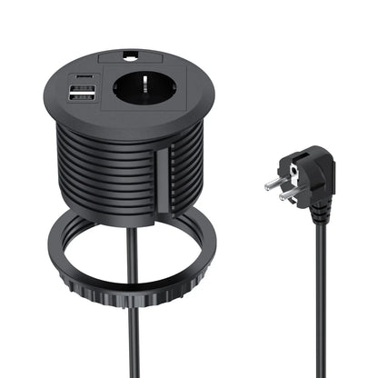 EU Built-in Desktop USB Socket with Type-c Smart Round Grommet table Electrical Power Recessed Outlet 16A for Office Furniture