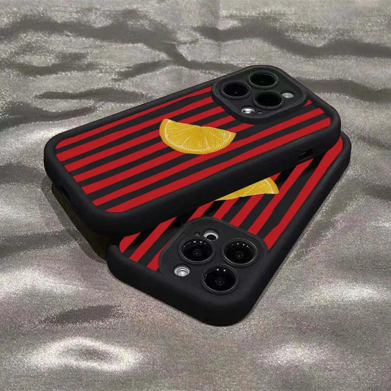 Lemon Cool Stripe Pattern Phone Case for iPhone 17 16 Pro Max 15 14 13 12 11 XS X XR 7 8 Plus SE 2022 17Air 16E Shockproof Cover