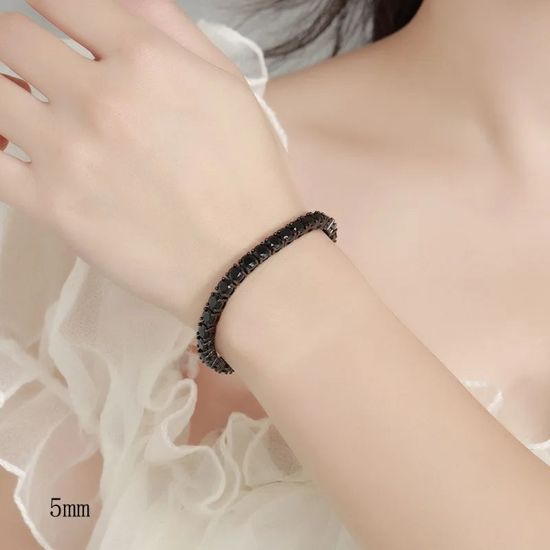 EUREKA 3/4/5mm Black Moissanite Tennis Bracelet Full Diamond GRA 925 Sterling Silver Plated 18k Hiphop Bracelets for Women Man