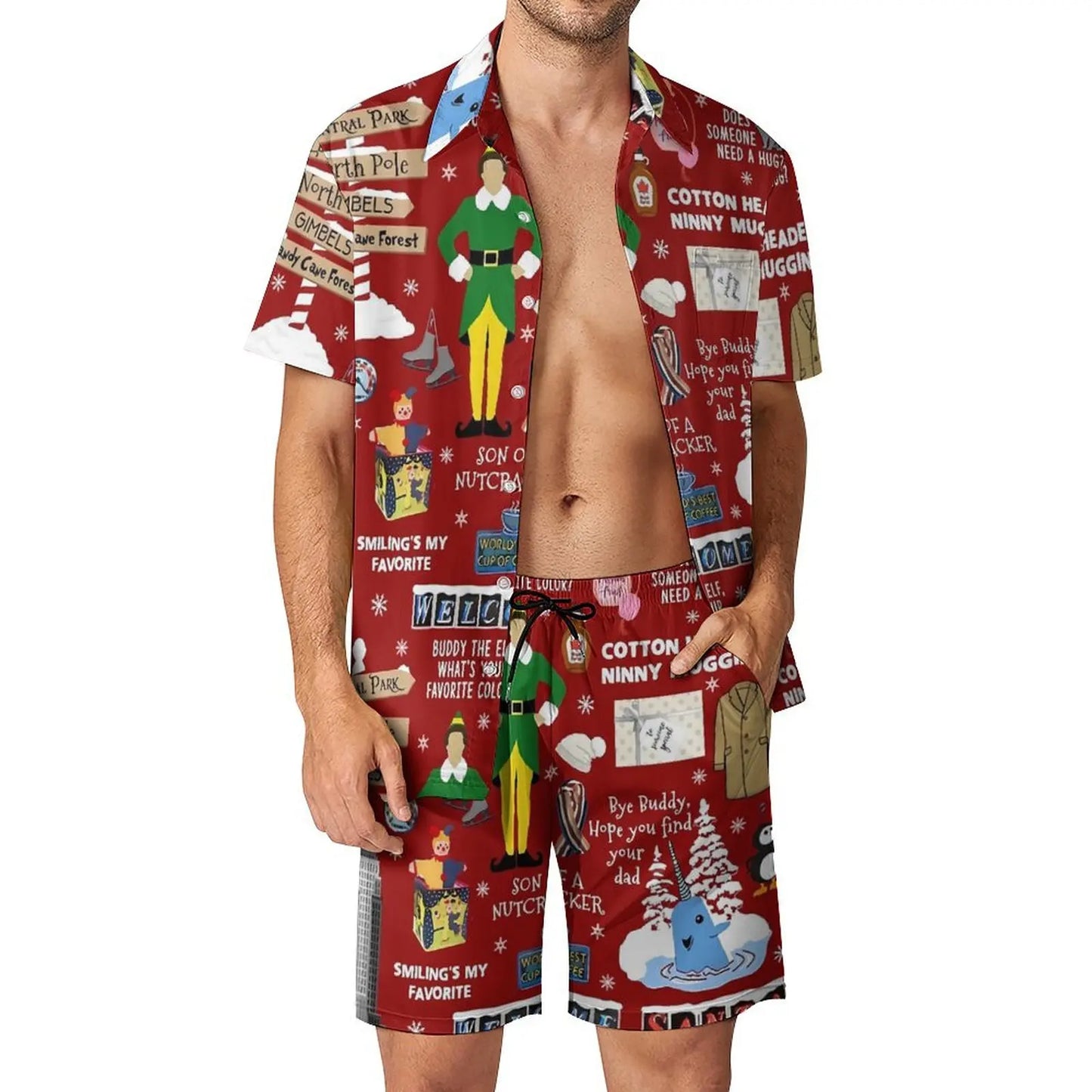 2025 Christmas Men Sets Animal Print Casual Shorts Summer Novelty Beach Shirt Set Short-Sleeved Big Size Suit Christmas Gift