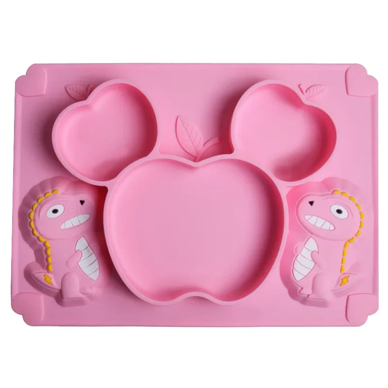 Baby Silicone Partition Supplementary Food Bowl Suction Cup Integrat Baby Dinosaur Dinner Plate Kid Product Anti Drop Tableware