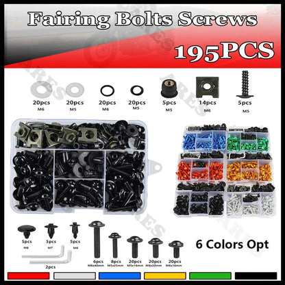 195Pcs Motorcycle Accessories Aluminum Fairing Bolt Screws Kit Nut Clip For Honda CB650R CB500X CB400 CB500 CB650 CB125R CB1000R