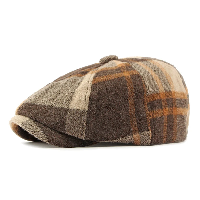 British Tweed Flat Cap for Men Retro Herringbone Newsboy Cap Octagonal Hat Women Autumn Winter Detective Cabbie Beret Hat Autumn