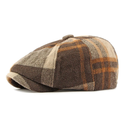 British Tweed Flat Cap for Men Retro Herringbone Newsboy Cap Octagonal Hat Women Autumn Winter Detective Cabbie Beret Hat Autumn
