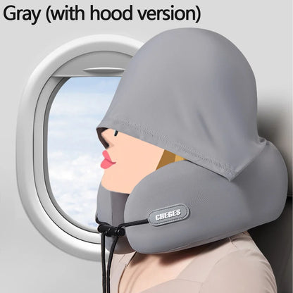 1pc Car Interior U-shaped Pillow, Neck Support Hooded Travel Portable Airplane Neck Pillow, Memory Foam Travel Pillow, Foldable