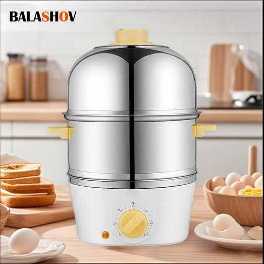 Multi-Function Stainless Steel Double-Layer Egg Cooker – Steamer, Poacher, and Breakfast Maker Egg Boiler Mini Kitchen Appliance