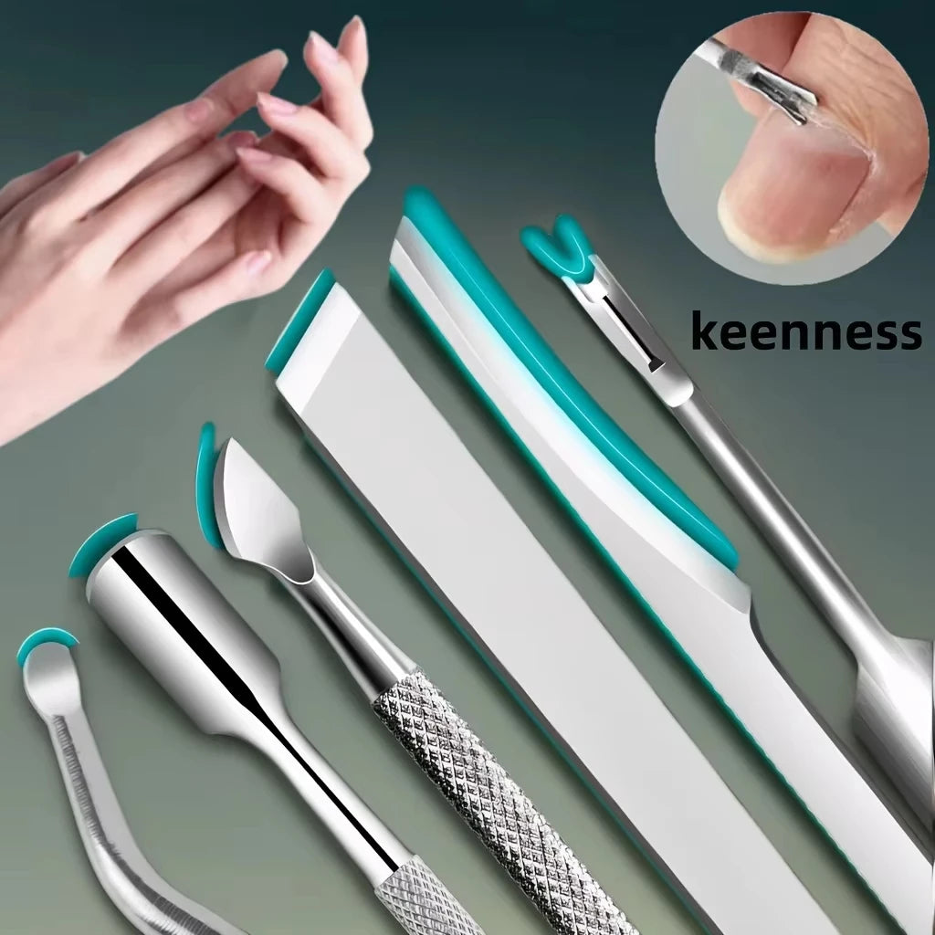 5pcs stainless steel multifunctional foot beauty tools for removing toenails,calluses,dead skin,dead skin forks, sharp pedicures