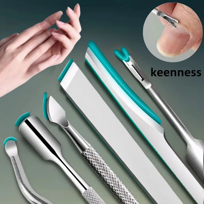 5pcs stainless steel multifunctional foot beauty tools for removing toenails,calluses,dead skin,dead skin forks, sharp pedicures