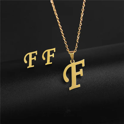 A-Z 26 Stainless Steel Initial Necklace and Earring Jewelry Set Letter Pendant Chain Alphabet Mom Christmas Gift