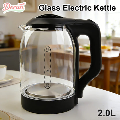 2.0L Electric Glass Kettle Fast Boil Auto Shut Off Dry Boil Protection Borosilicate Glass  Kitchen Appliance for Home