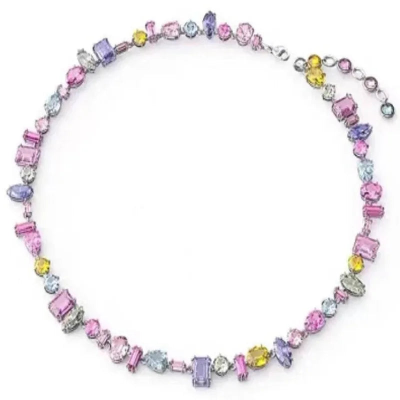 YEEVAA Candy Colorful Imitation Crystal Dopamine Unique Design Choker Necklace Bracelet Earrings, Jewelry for Women Bridal Gift