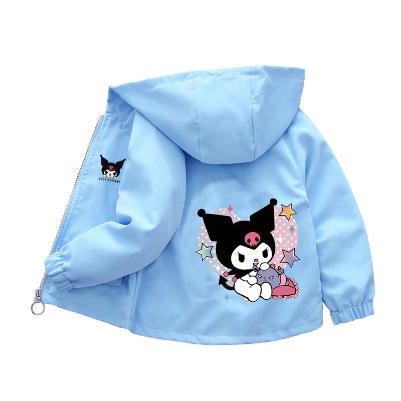 Sanrio kuromi Children Girls Hooded Jacket Coat 2026 Autumn Baby Boy Cartoon Cars Long Sleeve Casual Clothing Kids Outerwear