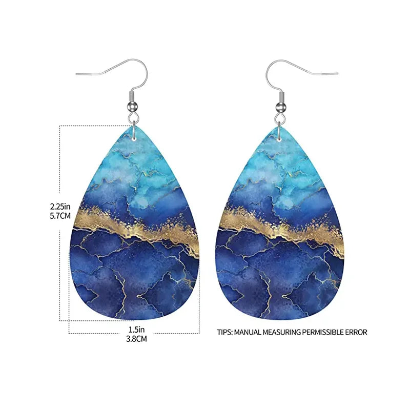 Bohemian Blue Ocean Sea Beach Dangles Water Drop Leather Earrings For Women Summer Jewelry Accessories