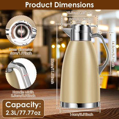 2.3L Double Wall Insulated Jug Stainless Steel Vacuum Flasks Office Hot Coffee Thermos Insulation Kettle Hot Water Thermos Pot