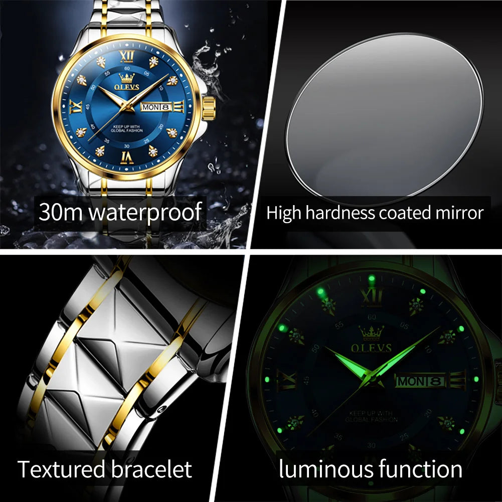 OLEVS 2906 Fashion Date Quartz Couple Watches Diamond Top Brand Luxury Watch For Men Women Waterproof Stainless Steel Wristwatch