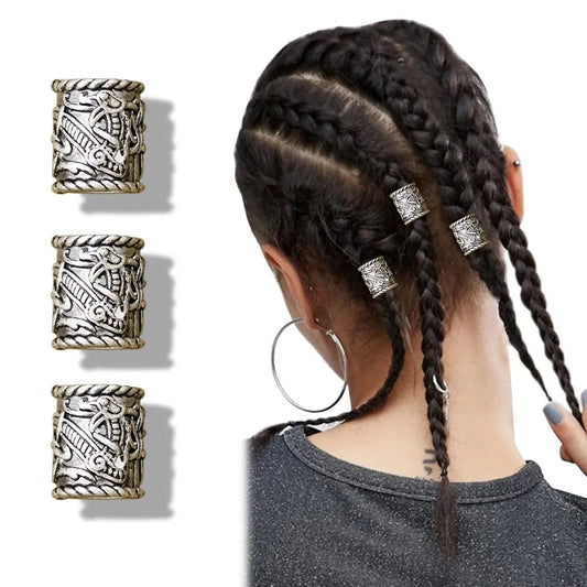 3x Norse Viking Pirate Hole Beard Bead Dreadlocks Ring Hair Braid Metal Tubes Clip Pin Dwarven Jewelry Headband Accessories