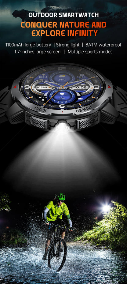 2026 New Smart Watch Men with Flashlight Sports 3ATM Waterproof 1100 mAh Large battery BT Call  Man for Android iOS Smartwatch