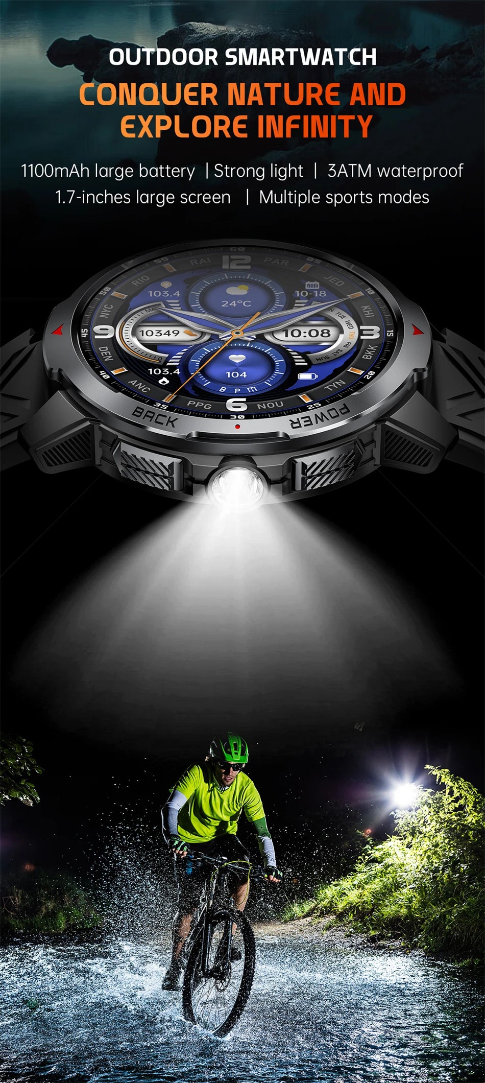 2026 New Smart Watch Men with Flashlight Sports 3ATM Waterproof 1100 mAh Large battery BT Call  Man for Android iOS Smartwatch