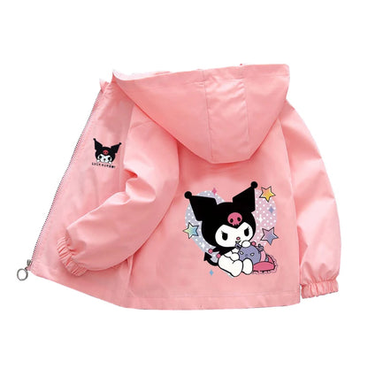 Sanrio kuromi Children Girls Hooded Jacket Coat 2026 Autumn Baby Boy Cartoon Cars Long Sleeve Casual Clothing Kids Outerwear