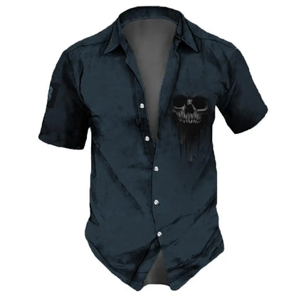 2023 Skull  Men's Shirts Lapel Streetwear Vintage Shirt For Men Street Hip Hop Short Sleeve Top Party Summer Men Hawaiian Shirts