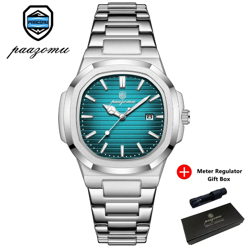 PAAZOMU Top Luxury Brand Man Watch Sports Waterproof Luminous Date Men Wristwatch Square Dial Quartz Men's Watches High Quality