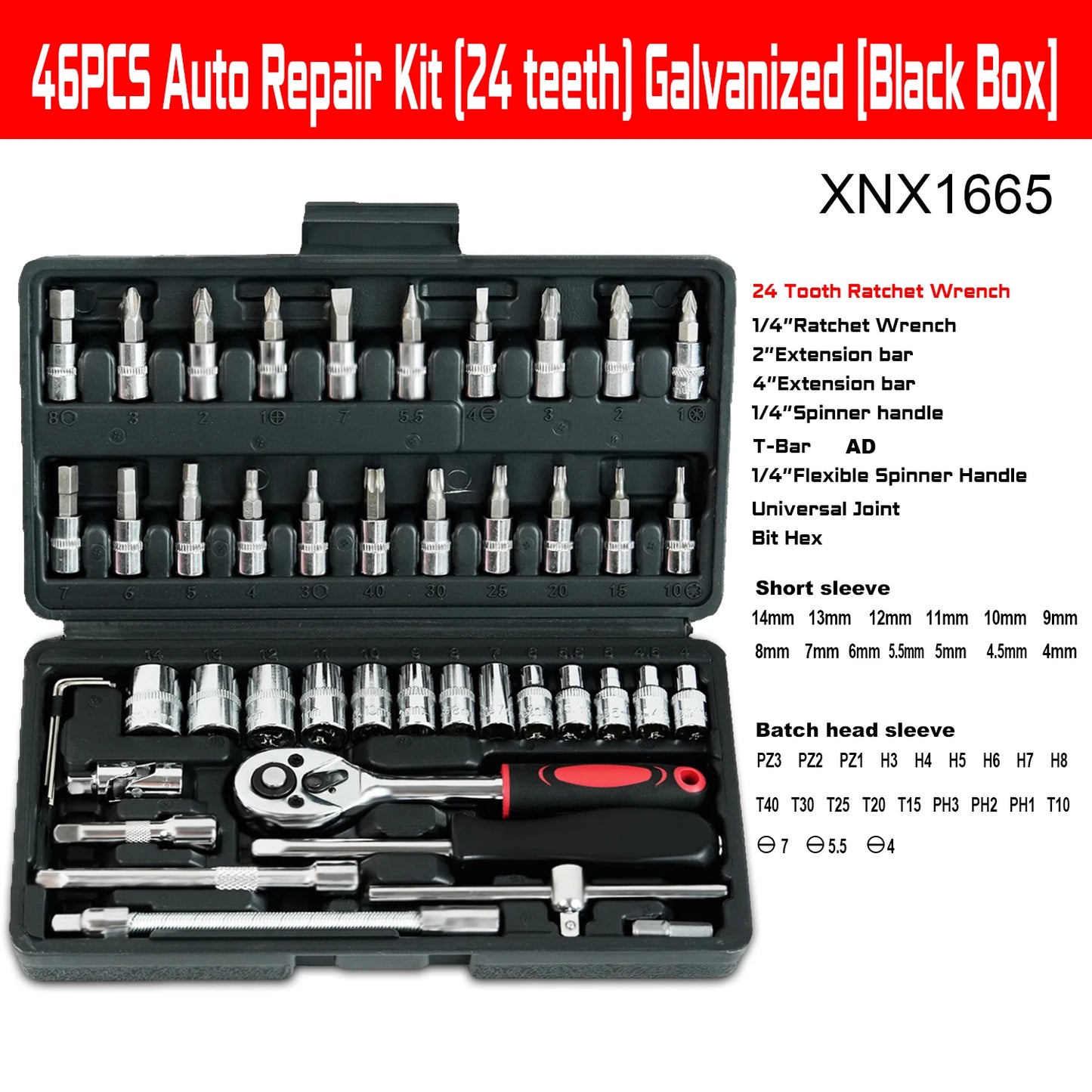 Motorcycle Repair Tool Kit 1/4-Inch Socket Set Car Repair Tool Ratchet Torque Wrench Combo Auto Repairing Set Mechanic Tools