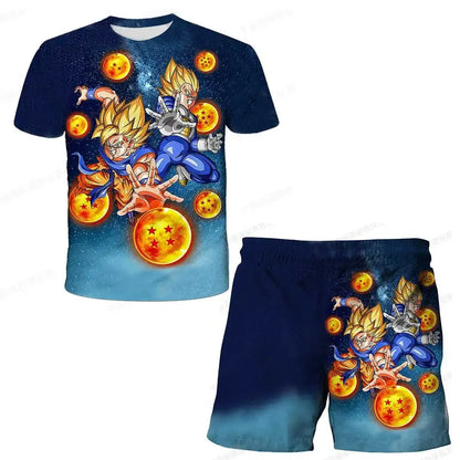 Fashion Dragon Ball Z Tshirt Set Kids Vegeta Boys Clothes Girls Mens Women T-shirt Suit Trucksuit Clothes 3d Goku Short Sleeve