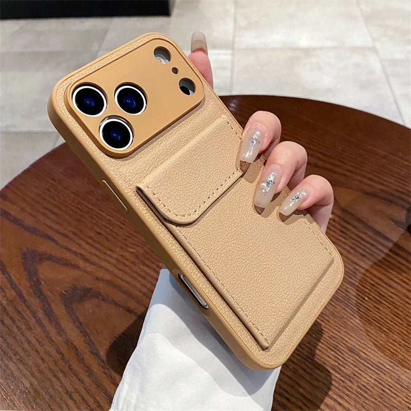 Card Slot Pocket Holder Wallet Case for iPhone 17 Air 16 E 15 14 12 13 Mini 11 Pro Max X XS XR 7 8 Plus Shockproof Leather Cover