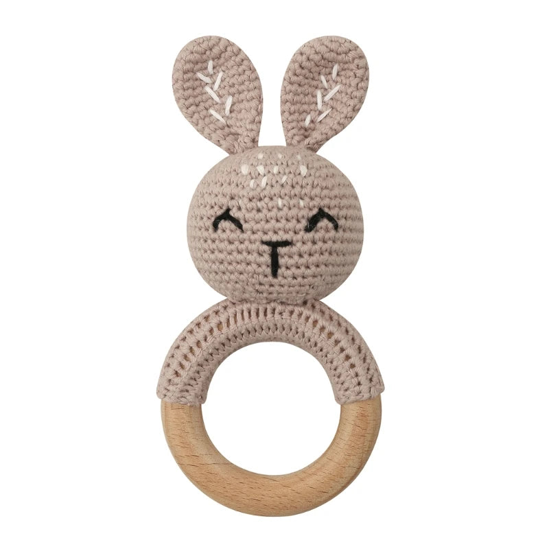 Bunny Baby Wooden Teether Crochet Giraffe Rattle Toy BPA Free Wood Rodent Rattle Baby Mobile Gym Custom logo Educational
