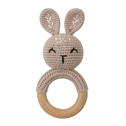 Bunny Baby Wooden Teether Crochet Giraffe Rattle Toy BPA Free Wood Rodent Rattle Baby Mobile Gym Custom logo Educational