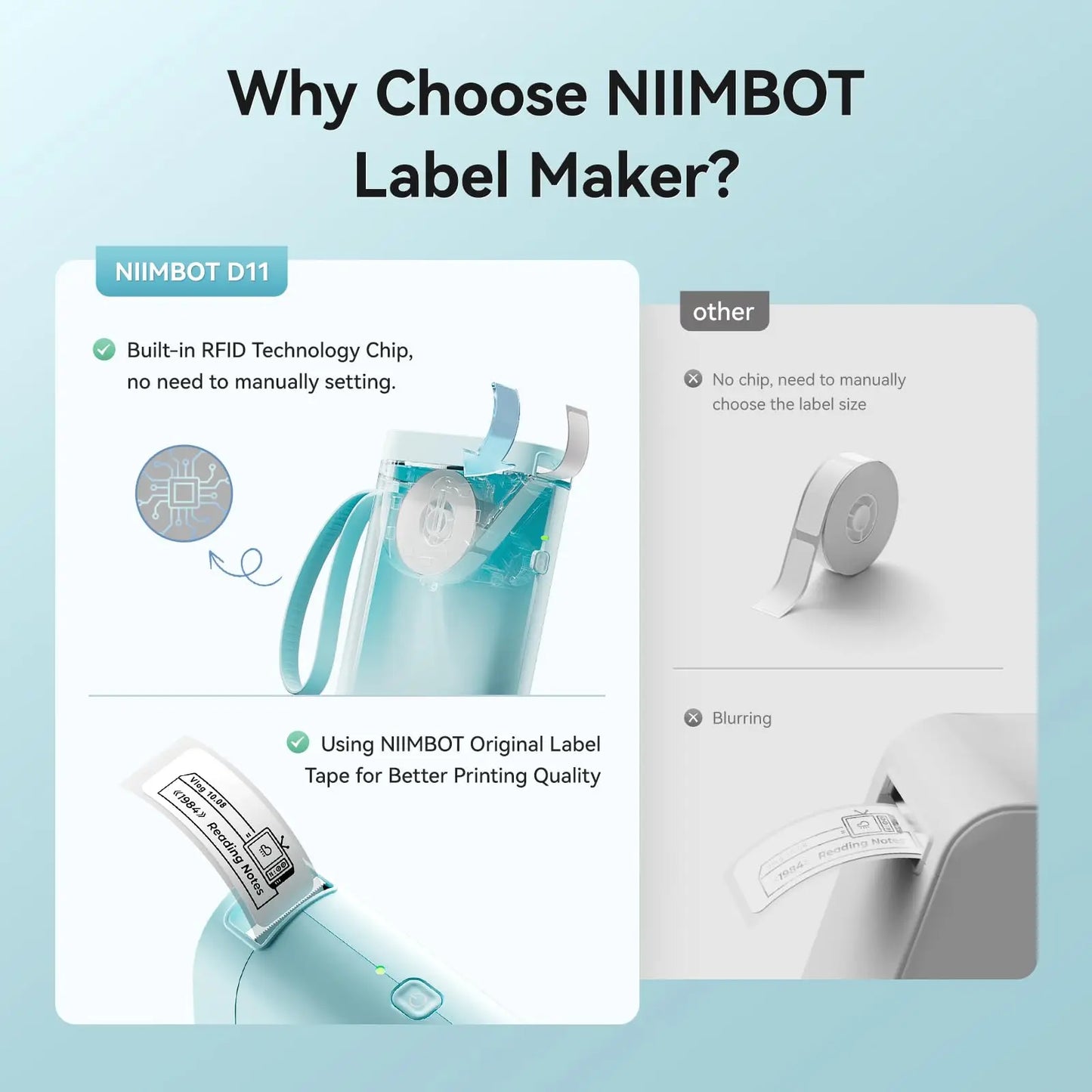 Niimbot D11 Label Printer Portable Wireless Connection Multiple Templates for Phone Easy to Use Office Home USB Rechargeable