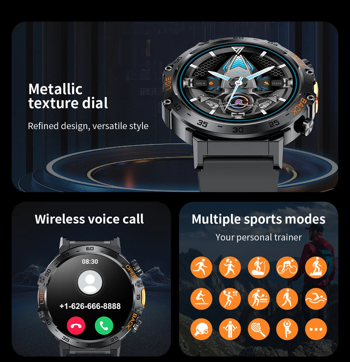 2025 Smart Watch Men 360*360 AMOLED HD Screen Waterproof Sports Fitness Watches Flashlight New Men Smartwatch For Andrio IOS
