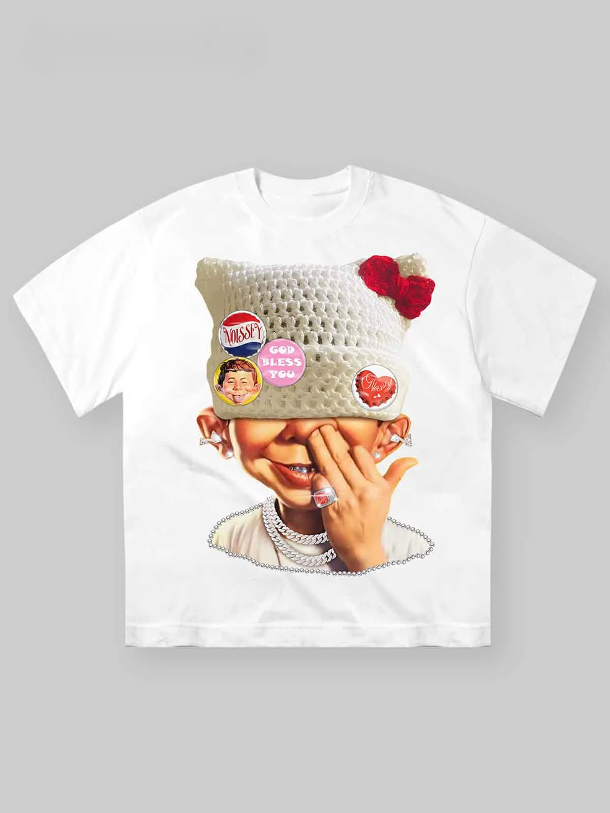 Personality Hip Hop Funny Face Pattern Printed T-Shirt Cotton Short Sleeved T-shirt Men Women Casual Streetwear Round Neck Tops