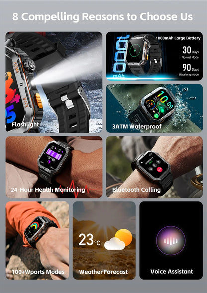 Smart Watch 2.01 Inch Screen Bluetooth Call 1000mAh Voice Assistant Watch Sport Fitness 3ATM Waterproof Smartwatch For Men 2025