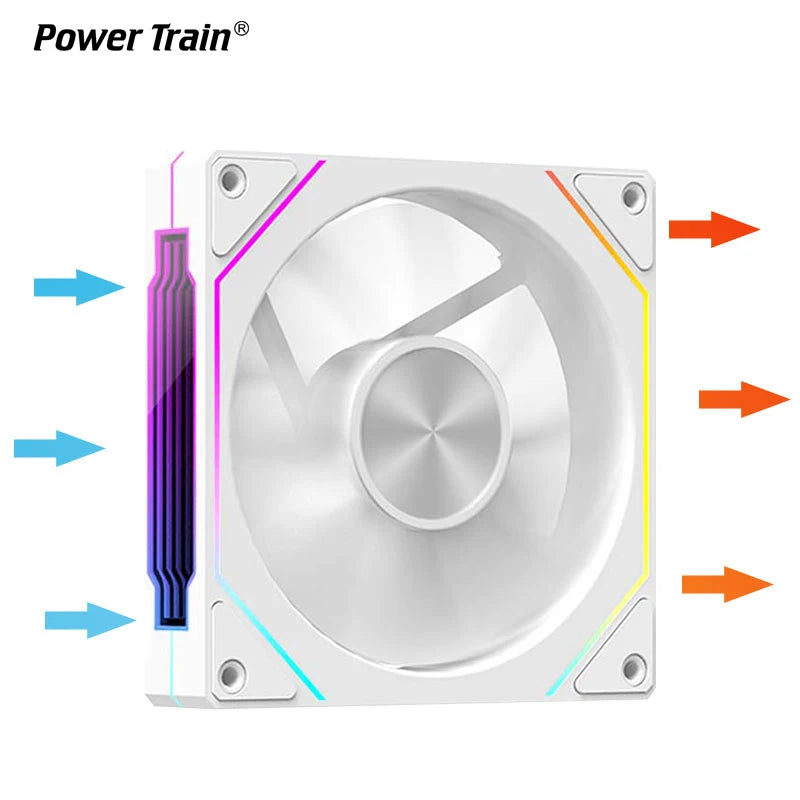 Power Train PRISM 5 Pro Computer Chassis Fan 120mm ARGB 4Pin PWM Quiet CPU Cooling Fan 12V Large Air Volume 56.8CFM/600-1500RPM