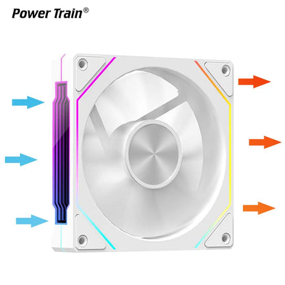 Power Train PRISM 5 Pro Computer Chassis Fan 120mm ARGB 4Pin PWM Quiet CPU Cooling Fan 12V Large Air Volume 56.8CFM/600-1500RPM