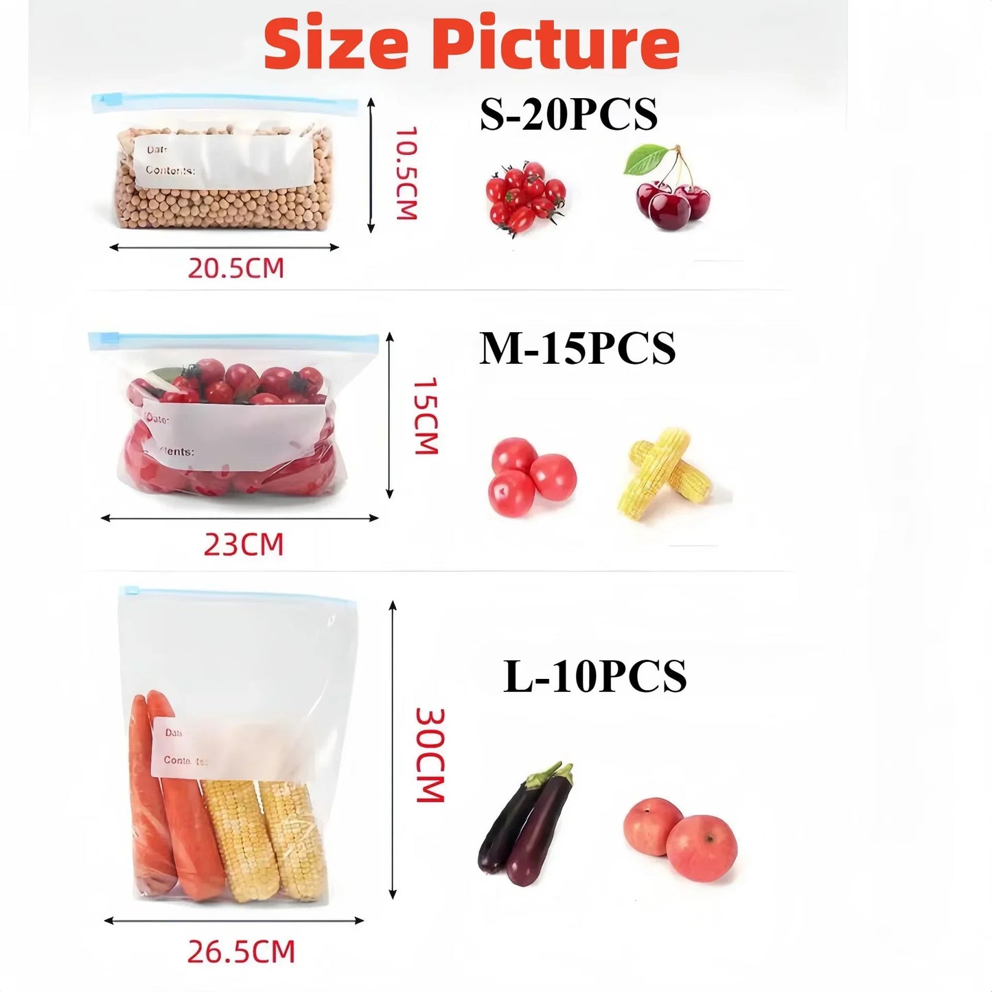 45pcs Reusable Food Storage Bags,Leak-Proof,Freshness-Keeping, Ideal for Fruits, Grains, Vegetables, and Meat,Essential Kitchen