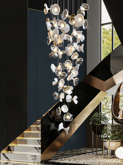 BOSSEN Light Luxury Dimmable Green Crystal Glass Chandelier Pendant Light White Gold Stainless Steel for Living Room decor