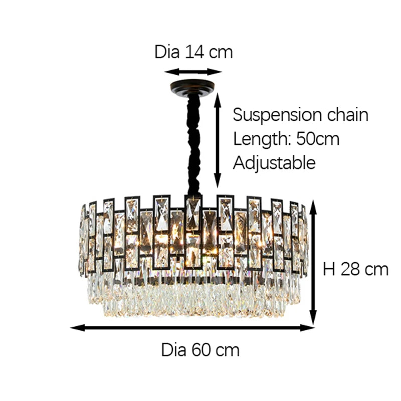 Black Crystal Chandelier For Living Room Modern Home Decor Hanging Lamp Round Bedroom Lighting Fixture Luxury Led Cristal Lustre